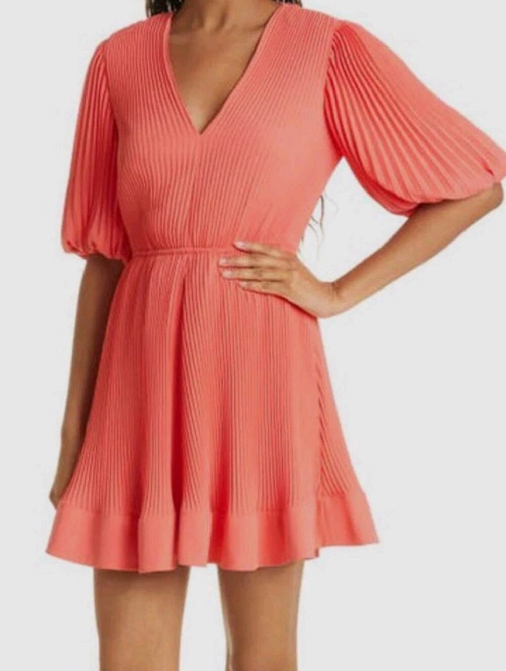 Milly Elle Pleated Dress Coral